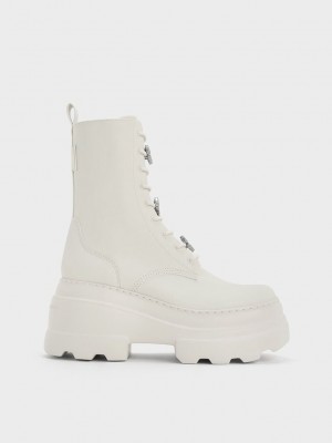 Charles & Keith Heart-Embellished Spitze-Up Plattform Boots Rosa | CWPJ89753