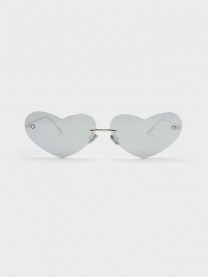 Charles & Keith Heart-Shaped Cat-Eye Sunglasses Silber | KBJN01352