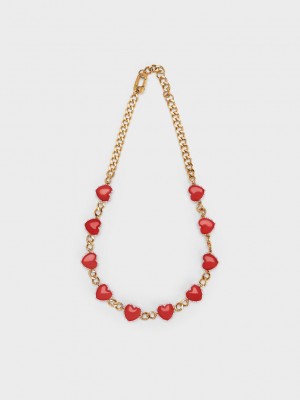 Charles & Keith Heart Motif Choker Necklace Rot | WOEZ35087