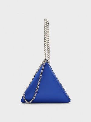 Charles & Keith Hera Satin Pyramid Clutch Blau | RBJA80791