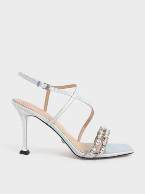 Charles & Keith Holographic Leder Gem-Embellished Riemchen Sandals Mehrfarbig | NATR48526