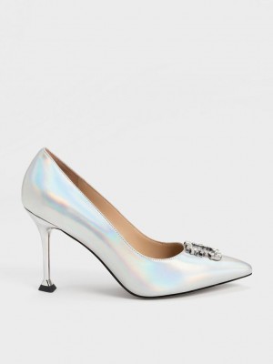 Charles & Keith Holographic Leder Gem-Embellished Pumps Mehrfarbig | FTXK54802