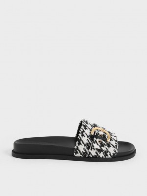 Charles & Keith Houndstooth Studded Schnallen Badelatschen Sandals Mehrfarbig | AEUB51940