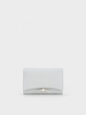 Charles & Keith Huxley Metallic-Accent Front Flap Wallet Hellgrau | JNUL83102