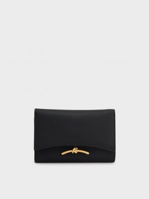 Charles & Keith Huxley Metallic-Accent Front Flap Wallet Schwarz | JCSD69357