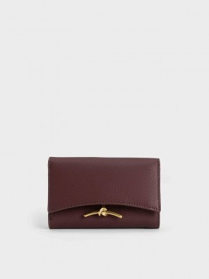 Charles & Keith Huxley Metallic Accent Front Flap Wallet Dunkelschokolade | PROF91432