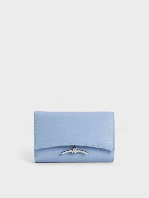 Charles & Keith Huxley Metallic Accent Front Flap Wallet Hellblau | CMWF93480