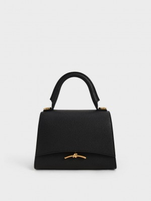 Charles & Keith Huxley Metallic Push-Lock Top Handle Bag Schwarz | IHDN63178