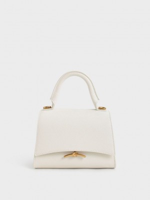 Charles & Keith Huxley Metallic Push-Lock Top Handle Bag Weiß | FAJU84763
