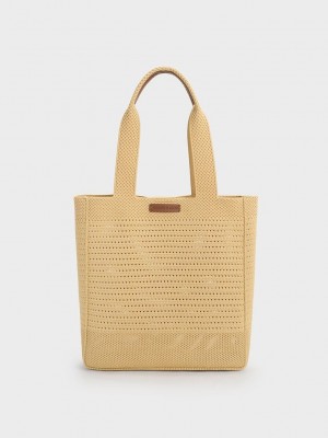 Charles & Keith Ida Gestrickt Tote Bag Beige | JZOA34210