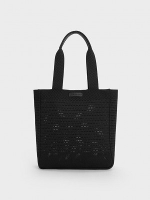 Charles & Keith Ida Gestrickt Tote Bag Schwarz | JGEK05342