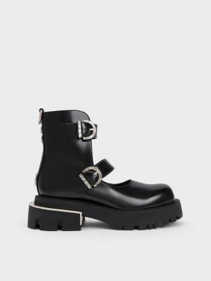 Charles & Keith Illustrated Heart Charm Ankle Boots Schwarz | CTRP59270