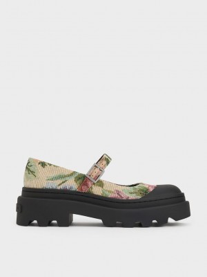 Charles & Keith Indra Floral-Embroidered Plattform Mary Janes Mehrfarbig | GDMU80314