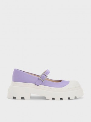 Charles & Keith Indra Textured Two-Tone Plattform Mary Janes Lila | COUW03794