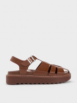 Charles & Keith Interwoven Buckled Sandals Braun | IUQW45263