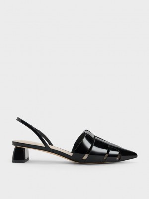 Charles & Keith Interwoven Lack Slingback Pumps Schwarz | FPVK61580