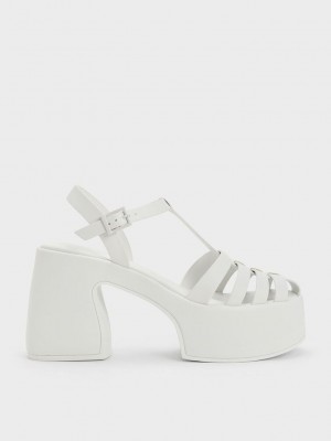 Charles & Keith Interwoven Plattform Gladiator Sandals Weiß | BWVA76419