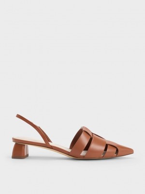 Charles & Keith Interwoven Slingback Pumps Braun | VWLJ39706