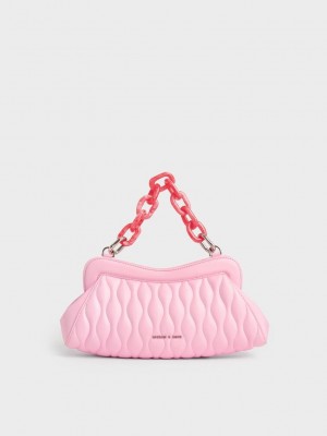 Charles & Keith Iva Acrylic Handle Clutch Rosa | PGXI87925