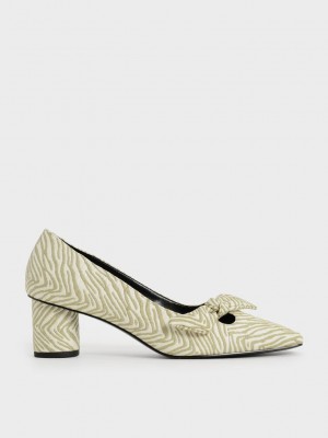 Charles & Keith Jacquard Zebra Print Bow Pumps Grün | KRHN94150