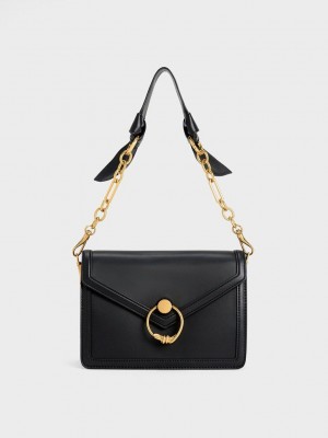 Charles & Keith Joelle Envelope Shoulder Bag Schwarz | VAWU02357