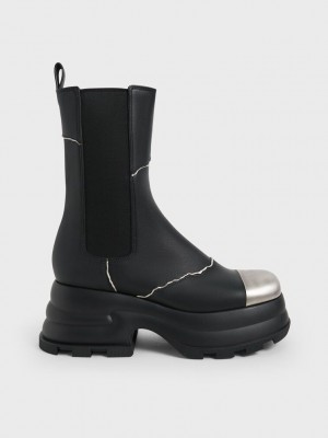 Charles & Keith Jules Leder Chelsea Boots Schwarz | XIYQ32081