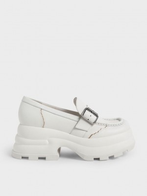Charles & Keith Jules Plattform Buckled Loafers Weiß | LXHT82594