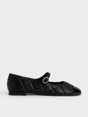 Charles & Keith Kappe-Cap Gesteppt Mary Janes Schwarz | SNDT76945