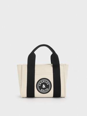 Charles & Keith Kay Canvas Contrast-Trim Tote Bag Mehrfarbig | NRKG15290