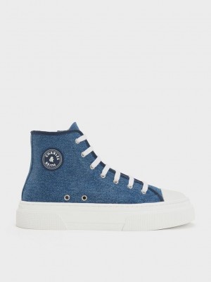 Charles & Keith Kay Canvas High-Top Sneakers Blau | WAPL40521