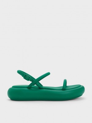 Charles & Keith Keiko Gepolstert Flatform Sandals Grün | NYQC30164