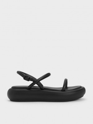 Charles & Keith Keiko Gepolstert Flatform Sandals Schwarz | LZKF52670