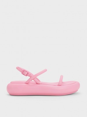 Charles & Keith Keiko Gepolstert Flatform Sandals Rosa | ESPR35916