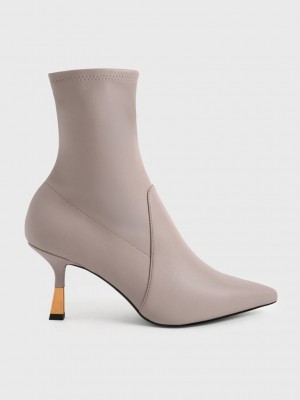 Charles & Keith Kitten Heel Ankle Boots Grau Braun | ONDK46201