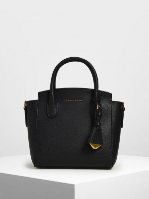 Charles & Keith Klassische Double Top Handle Bag Schwarz | KMNO91708