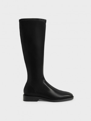 Charles & Keith Knee High Flache Boots Schwarz | CAHU35298