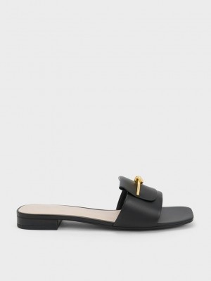 Charles & Keith Knotted Accent Badelatschen Sandals Schwarz | VRPA40386