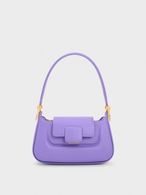 Charles & Keith Koa Push-Lock Top Handle Bag Lila | MWBC36021