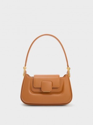 Charles & Keith Koa Push-Lock Top Handle Bag Schokolade | JEGZ82790