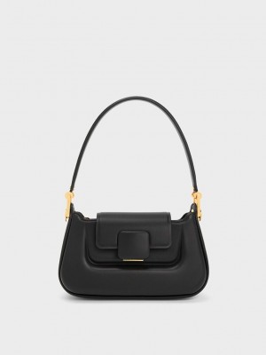 Charles & Keith Koa Push-Lock Top Handle Bag Schwarz | VPUA29457