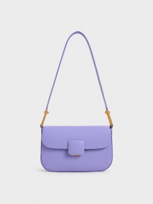 Charles & Keith Koa Square Push-Lock Shoulder Bag Lila | LIJO38195
