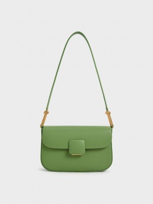 Charles & Keith Koa Square Push-Lock Shoulder Bag Grün | YGQA87591