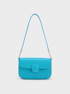 Charles & Keith Koa Square Push-Lock Shoulder Bag Blau | ATBF09475