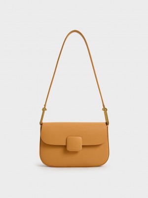 Charles & Keith Koa Square Push-Lock Shoulder Bag Orange | WYJD50628