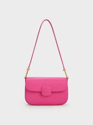 Charles & Keith Koa Square Push-Lock Shoulder Bag Fuchsie | WMLU61798