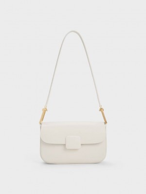 Charles & Keith Koa Square Push-Lock Shoulder Bag Weiß | TQBV27903