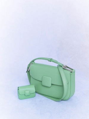 Charles & Keith Koa Square Push-Lock Shoulder Bag Grün | SVFU89512