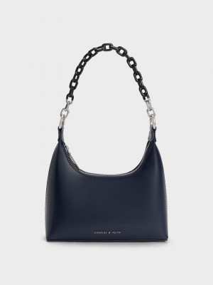 Charles & Keith Koi Chain Handle Shoulder Bag Navy | CVGA35246