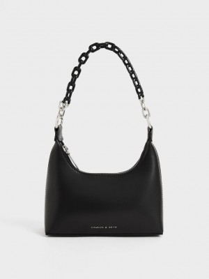 Charles & Keith Koi Chain Handle Shoulder Bag Schwarz | VFPD74805