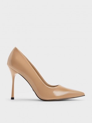 Charles & Keith Kyra Lack Leder Pumps Beige | WRQE87193